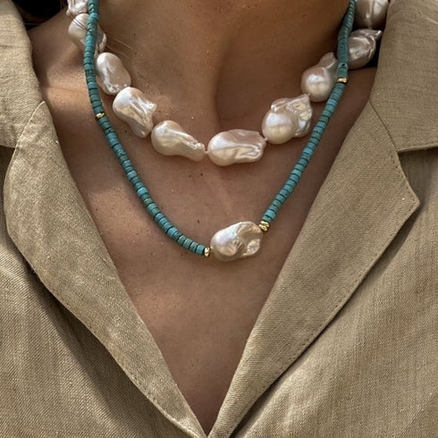 Large Baroque Pearl Turquoise Necklace